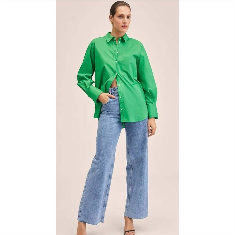 Women's Oversized Kelly Green Collared Shirt from Mango Size XS - Picture 2 of 11